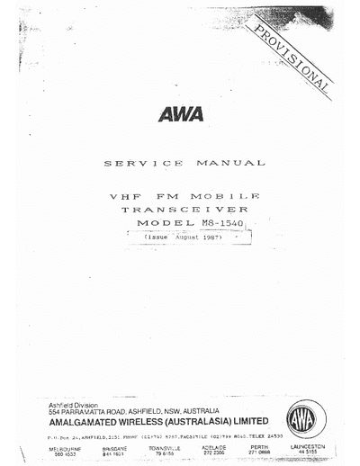 AWA M8-1540 AWA (Australia) VHF FM Transceiver 
Model M8-1540